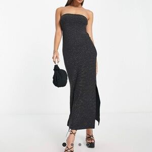 Vera Moda Silver Glitter Tube Dress Black Size Medium